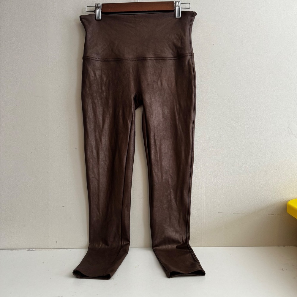 Spanx Women's XL Chocolate Brown Faux Leather Leggings Fall Basics Layers